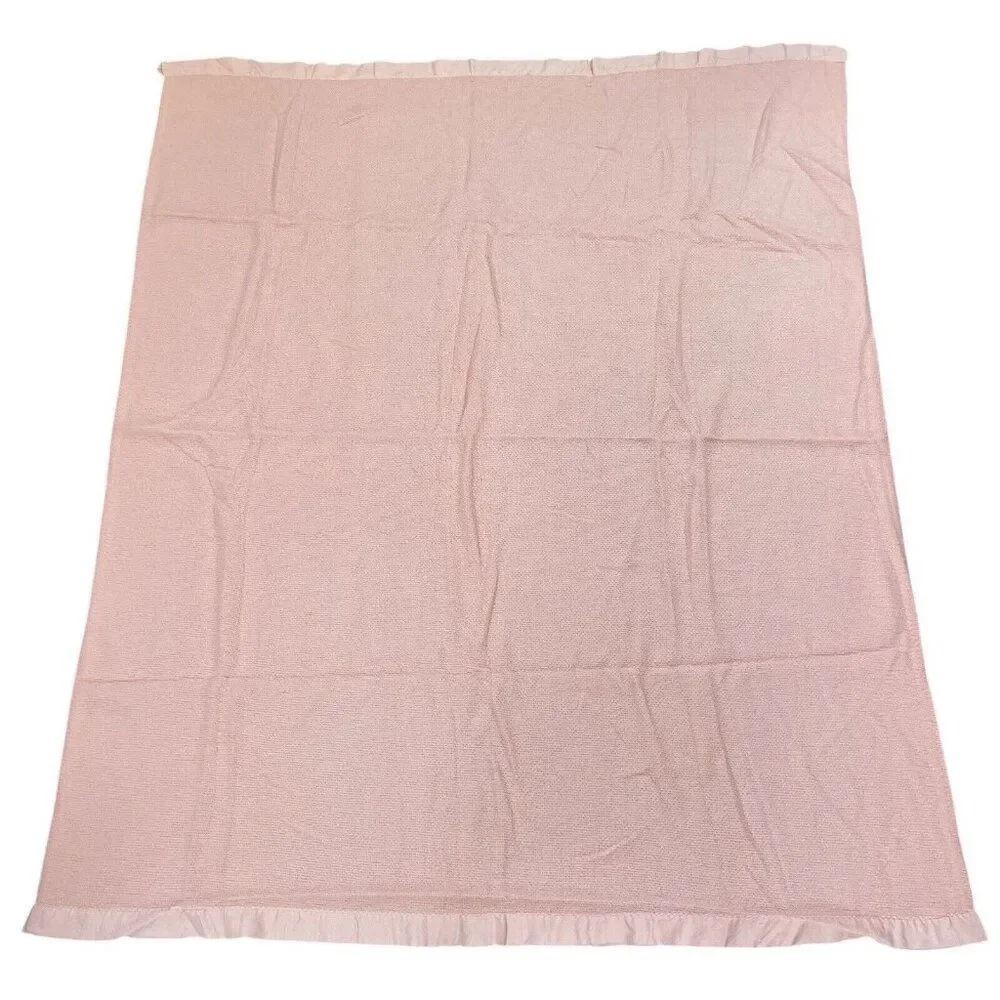 RARE Vintage 1960s Frances N Pink Waffle Weave Satin Edge Blanket 84 x 68 USA